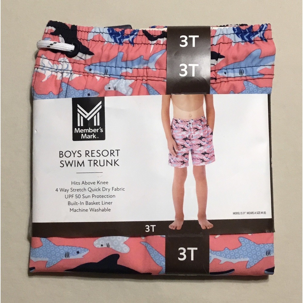 Boys Resort Swim Trunks With Built-In Liner By Member's Mark 3T Sharks